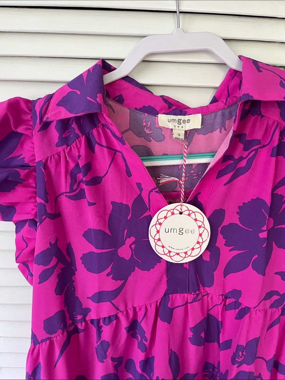 Umgee Hot Pink & Purple Floral Ruffle Tiered Dress - Picture 2 of 4